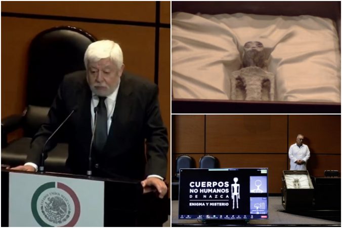 En San Lázaro, presenta Jaime Maussan cuerpos momificados de seres de otros mundos
