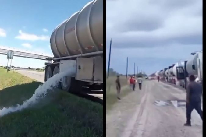VIDEOS | Narcos retienen pipas en la frontera por no pagar piso y les tiran la gasolina